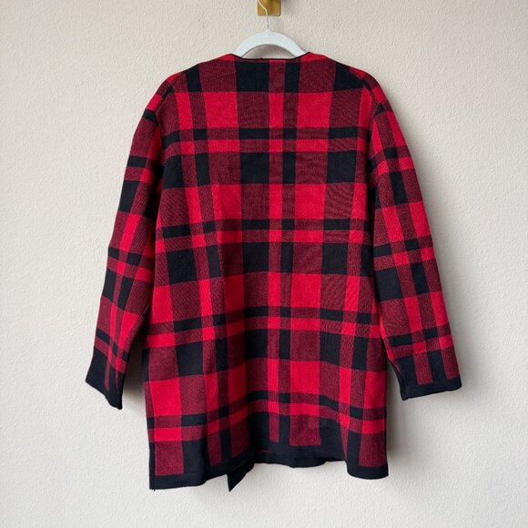NEW UntuckIt Chloe Red Black Plaid Blazer Sweater Size L - Picture 3 of 7